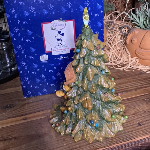 Disney Mickey Mouse and Pluto Lighted Woodland Christmas Tree Carved Wood Style - Picture 8 of 16
